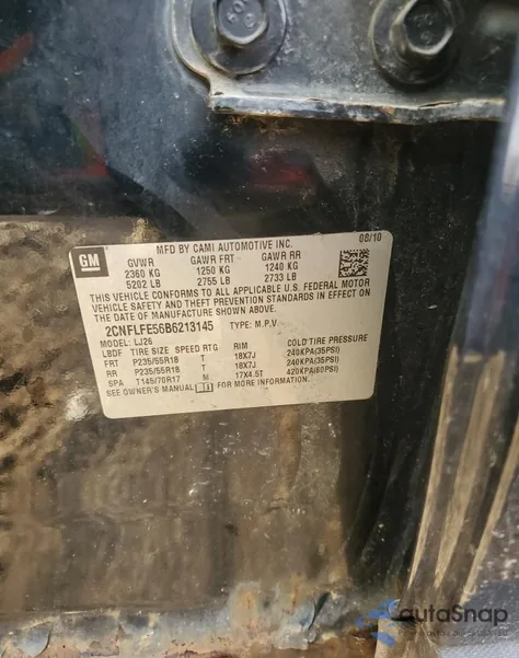 2011 Chevrolet Equinox Ltz z USA, uszkodzony, nr VIN 2CNFLFE56B6213145